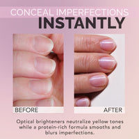 CONCEAL IMPERFECTIONS INSTANTLY / Optical brighteners neutralize yellow tones while a protein‑rich formula smooths and blurs imperfections.